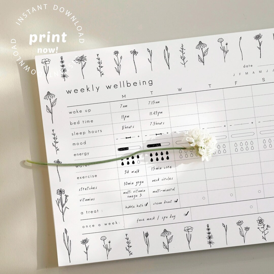 Weekly Wellbeing Notepad: Self Care Tracker - Vitamins, Sleep, Water ...