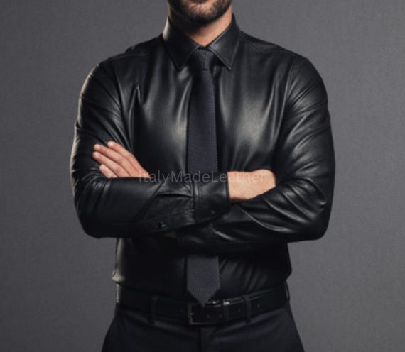Men's Genuine Handmade Black Sheep Leather Dress Shirt | Black Leather Button-Up Shirt | Black Sheep Leather Formal Shirt | Party Shirt wear Men's Genuine Handmade Black Sheep Leather Dress Shirt | Black Leather Button-Up Shirt | Black Sheep Leather Formal Shirt | Party Shirt wear