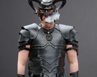 Men’s Handmade Genuine Black Cow Leather Armor Costume | Gothic Warrior Party Wear | Halloween Cosplay Outfit | Medieval Chest Plate | Armor