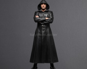 Lange jas heren echt zwart rundleer – handgemaakte echt leren trenchcoat, casual jas, formele jas, klassieke lange jas, steampunkjas