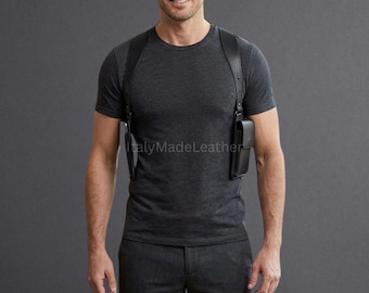 Men's Handmade Black Leather Shoulder Holster, Genuine Cowhide Chest Harness Bag, Phone Wallet Holster, Adjustable Crossbody Rig Utility Bag