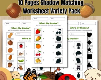 Shadow Matching Worksheets, Match the Picture, Kindergarten Preschool Activity, Busybook, Printable Educational Pages, Toddler Childcare
