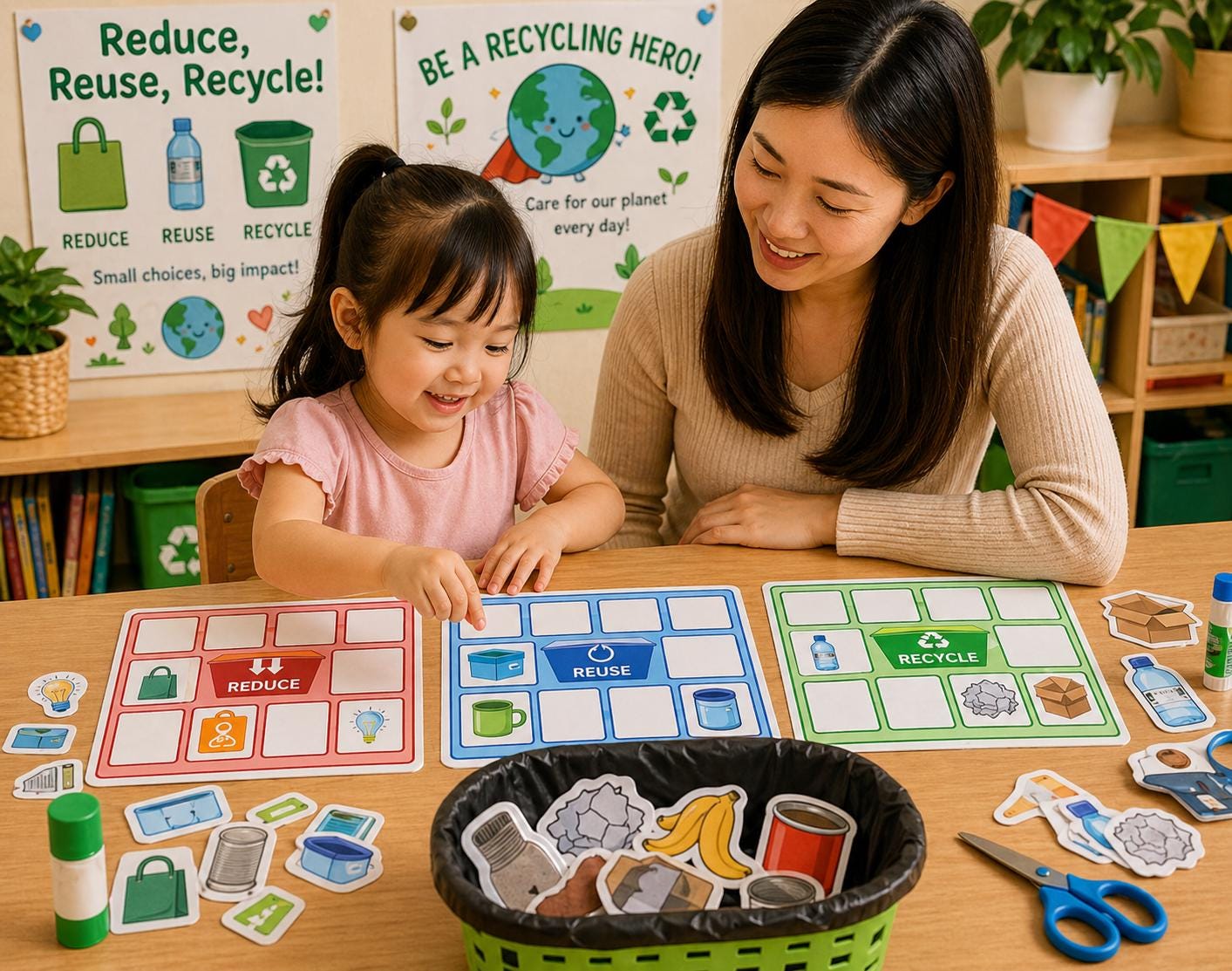 3rs Recycling for Preschoolers | Reduce Reuse Recycle Sorting Game ...