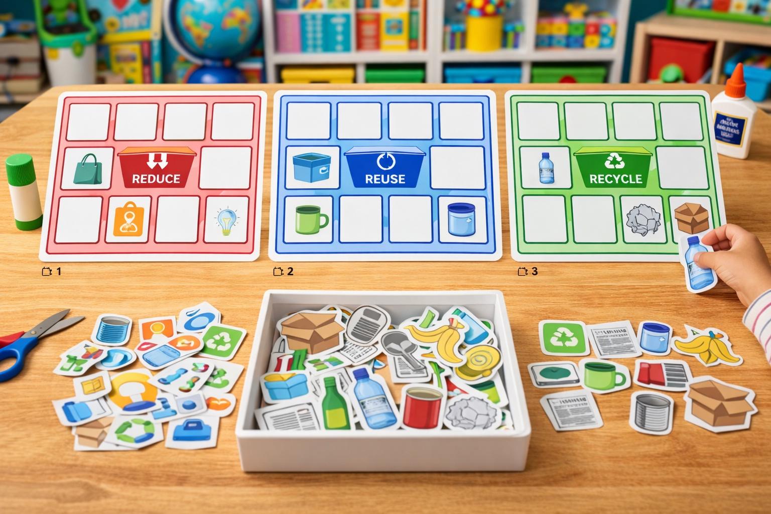 3rs Recycling for Preschoolers | Reduce Reuse Recycle Sorting Game ...