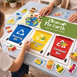 Earth Day Sortier oben |Recycling, Kompost, Müll Spiel (PDF druckbar + bearbeitbarer Vorlagenlink zum Ändern der Größe, Hinzufügen von Elementen usw.