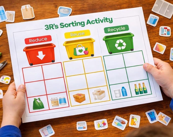 Reduce Reuse Recycle Sorting Activity | 3rs Cut and Paste Printable ...