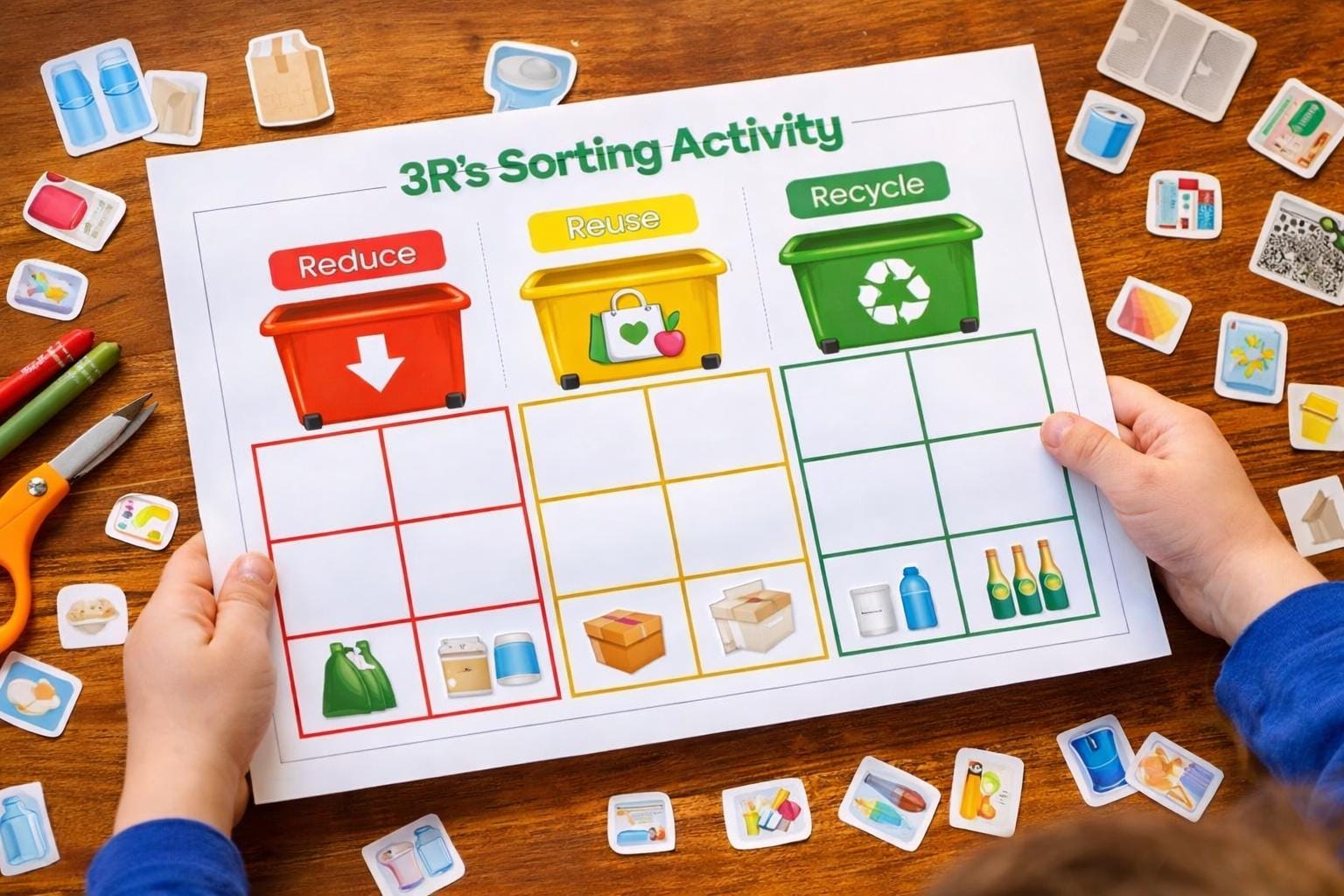 Reduce Reuse Recycle Sorting Activity | 3rs Cut and Paste Printable ...