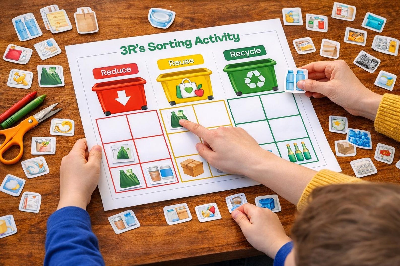 Reduce Reuse Recycle Sorting Activity | 3rs Cut and Paste Printable ...