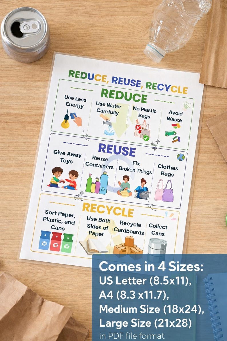Reduce Reuse Recycle Poster for Kids |recycling Guide Printable ...