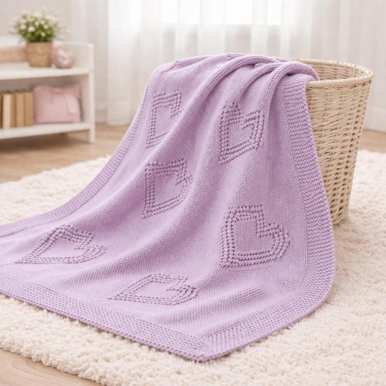 Sweet Hearts Baby Blanket Knitting Pattern, Lacy Heart Knit Blanket PDF ...
