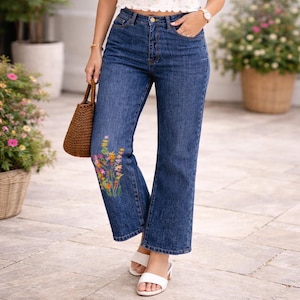 Patrón de bordado floral para jeans: diseño de mezclilla DIY para principiantes (descarga PDF)