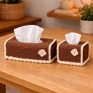 Patrón de funda de caja de pañuelos de crochet, tallas pequeñas y medianas, decoración para principiantes (descarga en PDF)