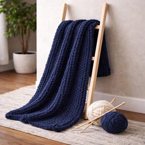 Patrón de manta de felpa tejida a mano, gigante, gruesa, ideal para principiantes, ideal para hacer tú mismo.