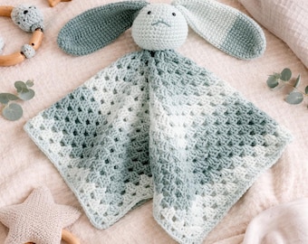 Crochet Bunny Lovey Pattern PDF – Baby Security Blanket Crochet Pattern Easy, Amigurumi Bunny Lovey, DIY Baby Gift, Granny Square Blanket