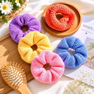 Nybörjarvirkmönster för scrunchie i PDF-format, enkelt virkmönster för hårscrunchie, gör-det-själv-virkat hårband, söt scrunchie-handledning, direktnedladdning