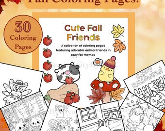 Herbst Malvorlagen; Herbstfarben; Niedliche Malvorlagen; Herbstliches Malbuch; Niedliche Tierfärbung; Herbstaktivität für Kinder; Herbst