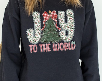 Joy To The World Shirt, Coquette Jesus Christmas Sweatshirt, Christian Tee, Bible Verse Oh Holy Night Shirt Holiday Crewneck Women TShirt