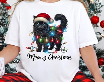 Meowy Christmas Shirt, Cat Christmas Sweatshirt, Cat Lover Xmas T-Shirt, Christmas Cat Mom Sweater, Catmas Gift For New Year, Xmas Crewneck