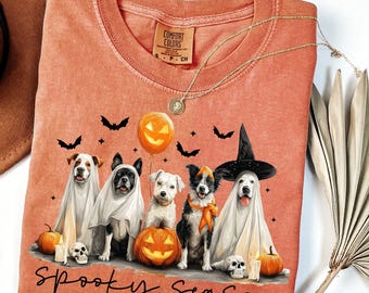 Comfort Colors Halloween Dog T-Shirt: Retro Ghost Pumpkin Design