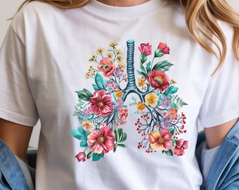 Anatomical Lung Shirt, Floral Lungs Shirt, Therapist Shirt, Respiratory Graphic Tees, Lung T-Shirt, Breathe T shirt, Nurse Shirt