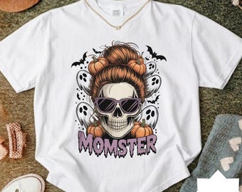 Halloween Momster Shirt, Spooky Mama Shirt, Mom Halloween Tee, Cute Skull Mom Shirt, Pumpkin Ghost Mom Tee