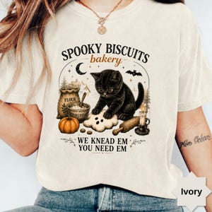 Comfort Colors® Kitty Biscuits Shirt Spooky Season Tee Black Cat Halloween Fall TShirt Vintage Baking Pumpkin T-Shirt Cat Lover Fall Gift image 1