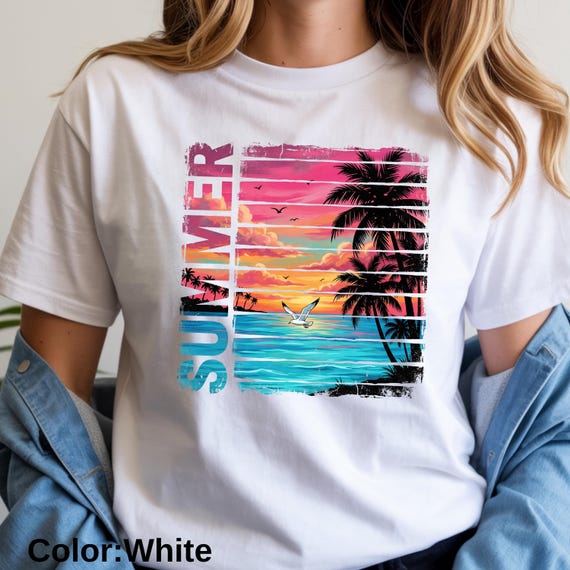 Comfort Colors® Sunset Beach Shirt, Tropical Palm Tree Shirt, Summer Vacation Tee, Ocean Sunset Shirt, Coastal Aesthetic Shirt