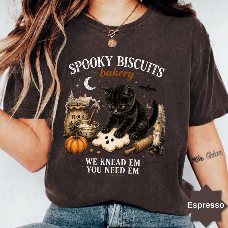 Comfort Colors® Kitty Biscuits Shirt Spooky Season Tee Black Cat Halloween Fall TShirt Vintage Baking Pumpkin T-Shirt Cat Lover Fall Gift image 9