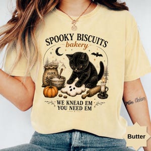 Comfort Colors® Kitty Biscuits Shirt Spooky Season Tee Black Cat Halloween Fall TShirt Vintage Baking Pumpkin T-Shirt Cat Lover Fall Gift image 4