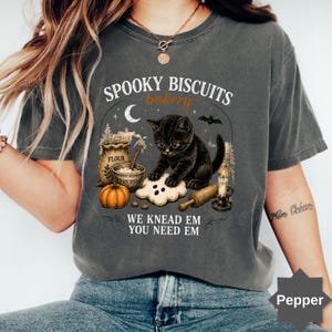 Comfort Colors® Kitty Biscuits Shirt Spooky Season Tee Black Cat Halloween Fall TShirt Vintage Baking Pumpkin T-Shirt Cat Lover Fall Gift image 5
