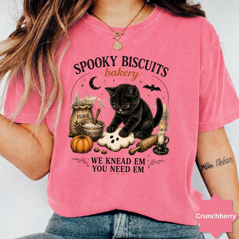 Comfort Colors® Kitty Biscuits Shirt Spooky Season Tee Black Cat Halloween Fall TShirt Vintage Baking Pumpkin T-Shirt Cat Lover Fall Gift image 7