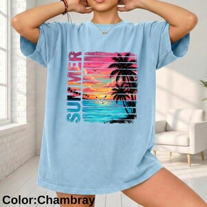 Comfort Colors® Sunset Beach Shirt, Tropical Palm Tree Shirt, Summer Vacation Tee, Ocean Sunset Shirt, Coastal Aesthetic Shirt image 6