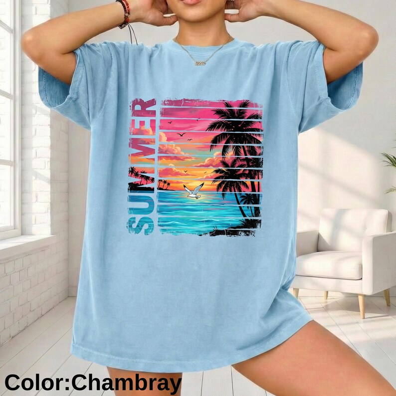 Comfort Colors® Sunset Beach Shirt, Tropical Palm Tree Shirt, Summer Vacation Tee, Ocean Sunset Shirt, Coastal Aesthetic Shirt image 6
