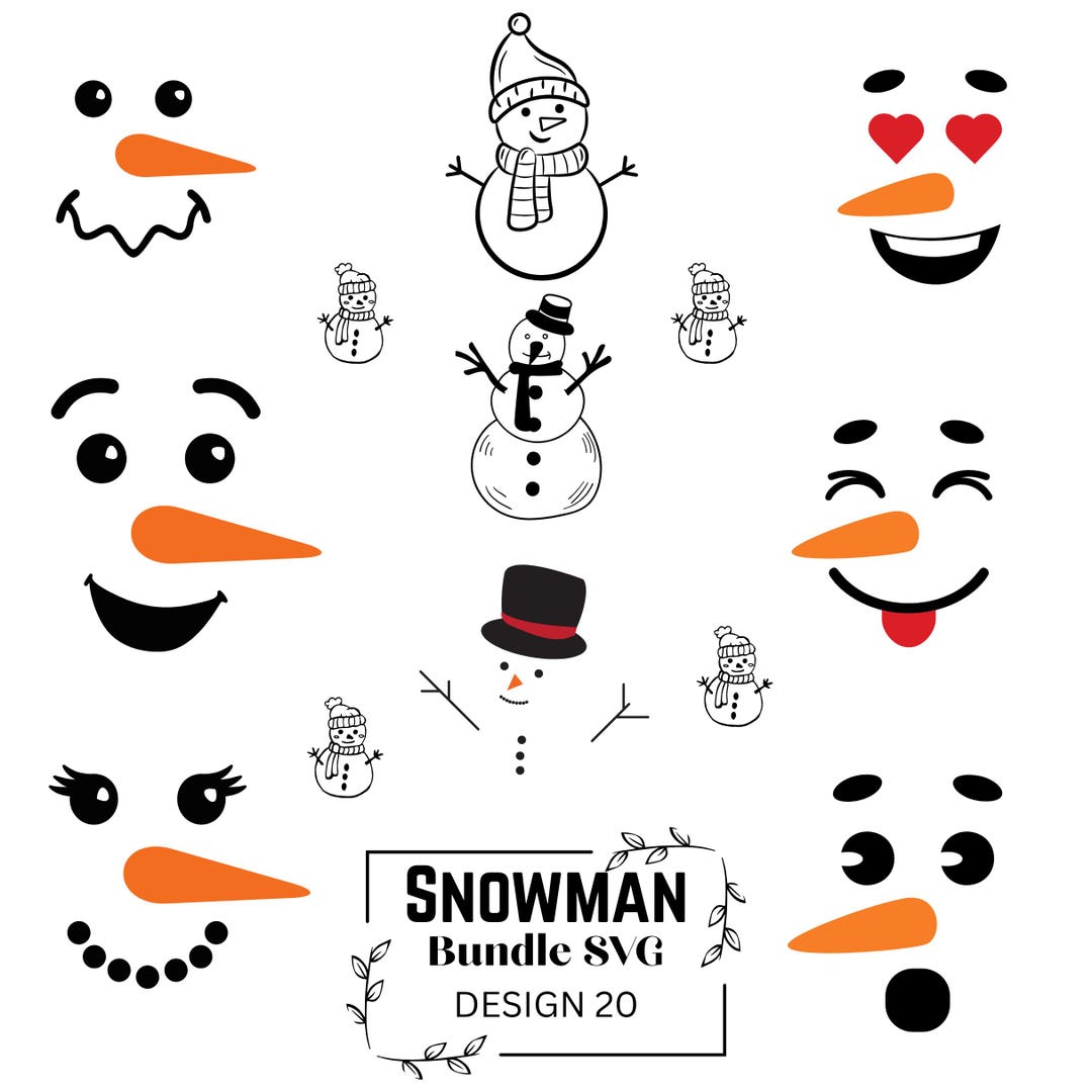 Snowman Face SVG Bundle | Cute Christmas Clipart | Carrot Nose Faces ...