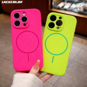 Funda MagSafe de silicona fluorescente para iPhone – Protección magnética para iPhone 17, 16, 15, 14, Plus, 13, 12 Pro Max