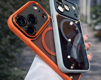 Magnetic Clear Armor Case with Metal Camera Guard for iPhone Pro Max Plus Shockproof Wireless Charging Cover