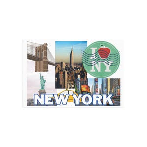 New York Travel Postcard, Statue of Liberty, Empire State Building, Times Square, Iconic, Collectible Souvenir, Vacation, Adventure Art