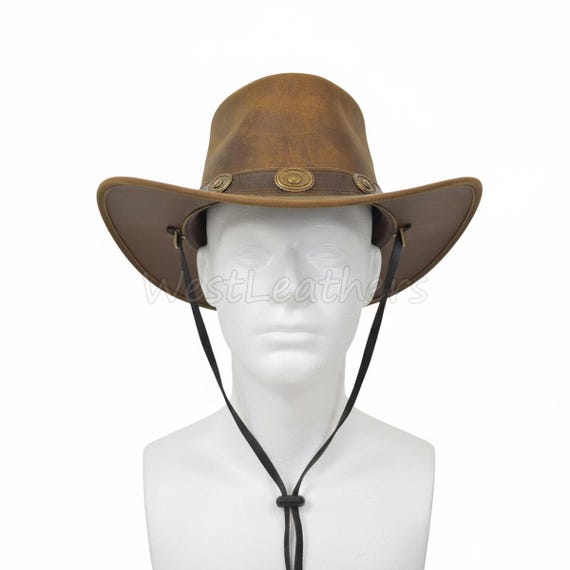 Handmade Brown Leather Cowboy Hat: Australian Outback 