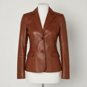 Handmade Lambskin Leather Blazer – Women's Slim Fit, Two-Button Coat