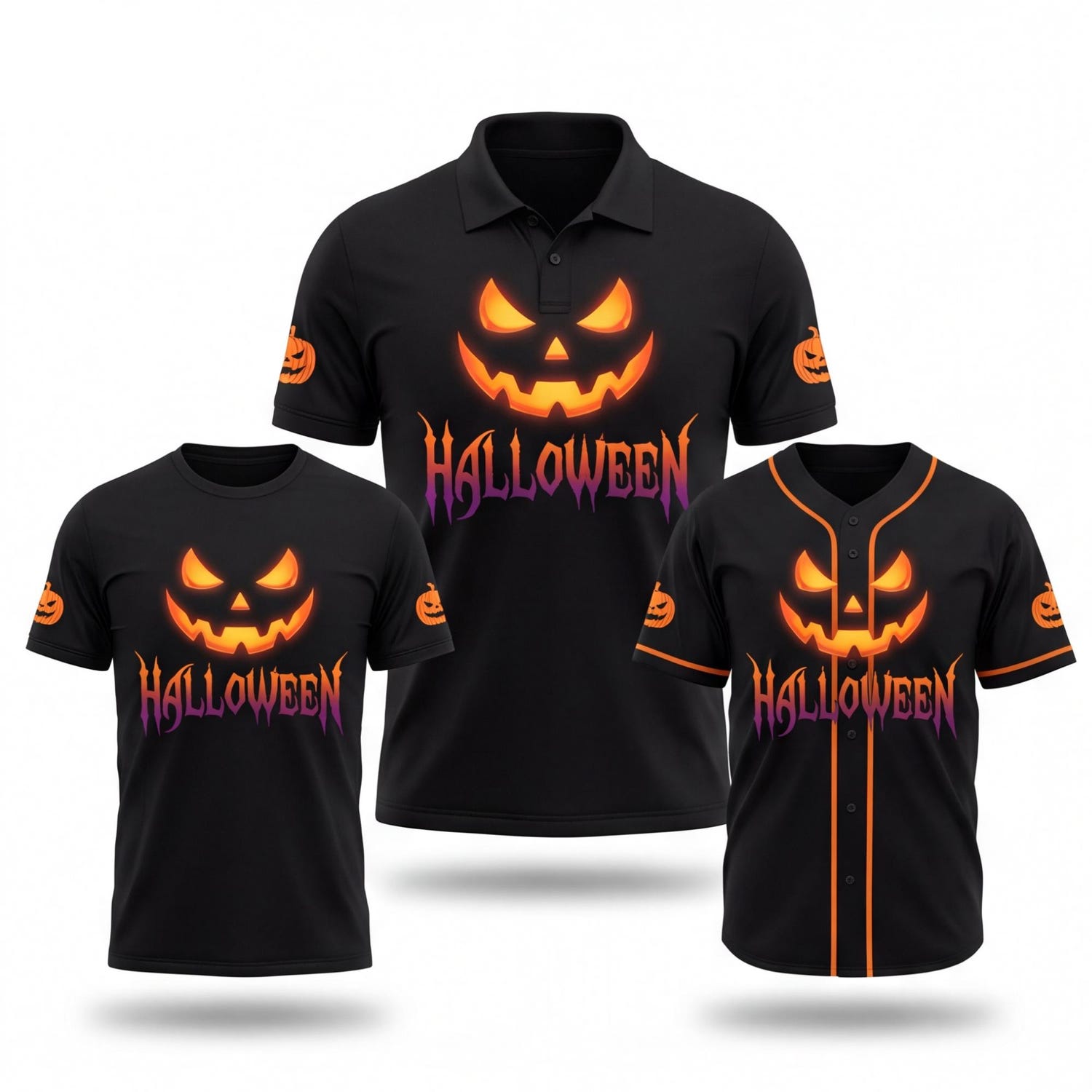Glowing Pumpkin Halloween T-Shirt, Baseball Jersey and Polo Shirt