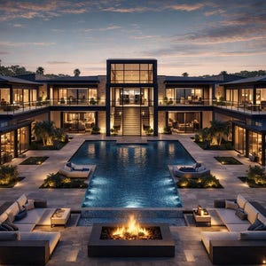 Luxury Modern House Plan | U-Shaped Courtyard Home | 4 Bedroom Estate Plan | Glass Atrium | Aurelia Revised