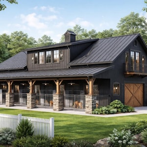 Planos de lujo para perreras, planos de construcción de perreras con apartamento tipo loft, planos de residencia canina, diseño de perrera para criadores en PDF (revisado).