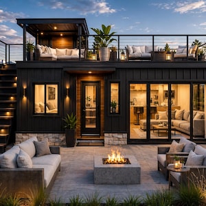 Plano de casa pequeña moderna con terraza en la azotea / Planos de casas pequeñas de lujo / Plano de casa contemporánea de 24x10 / Altillo + tragaluz + Permiso de construcción