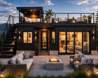 Modern Tiny Home Blueprint with Rooftop Deck | Luxury Tiny House Plans | 24x10 Contemporary Home Plan | Loft + Skylight + Permit Set