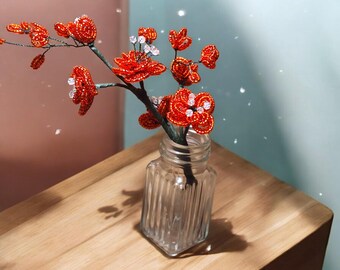 French Beaded Cherry Blossom Stem, Sparkling Sakura Branch