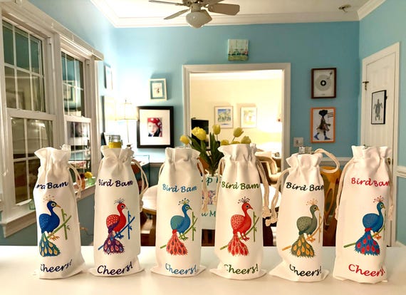 Mahjong Bird Bam Canvas Wine Totes: A Great Game Night Gift Idea!