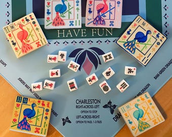 Mahjong Bird Bam Ceramic Coaster Sets – Colorful Game Night / Bar Accessory!