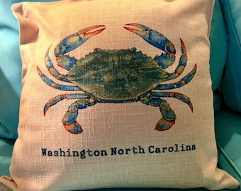 Personalized Coastal Blue Crab Throw Pillow:  Brings the coast to any space