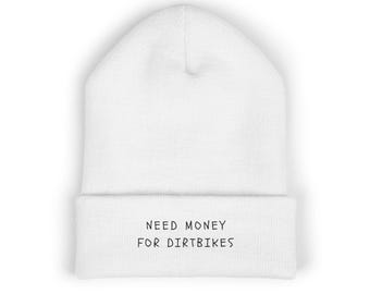 Embroidered Dirtbike Beanie, Classic Cuffed Hat, Unique Gift for Riders, Toddler Dirtbike Beanie