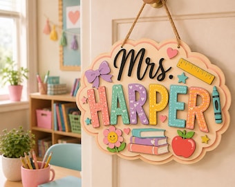 Personalized Teacher Door Sign, Custom Classroom Name Sign, Wooden Teacher Plaque, Back to School Decor, Teacher Gift